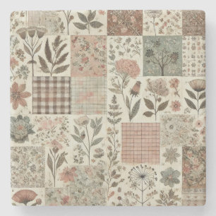 Rustic Farmhouse Sage Grönt Patchwork Wildblomma Stenunderlägg