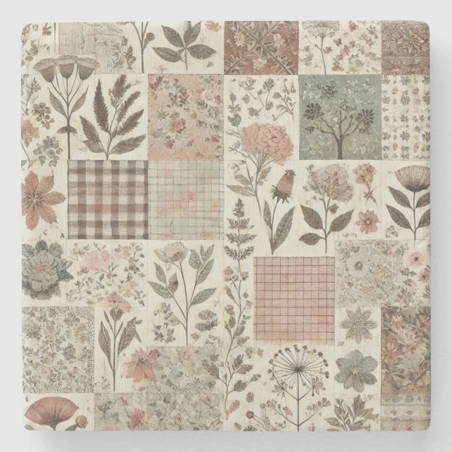 Rustic Farmhouse Sage Grönt Patchwork Wildblomma Stenunderlägg (Framsidan)
