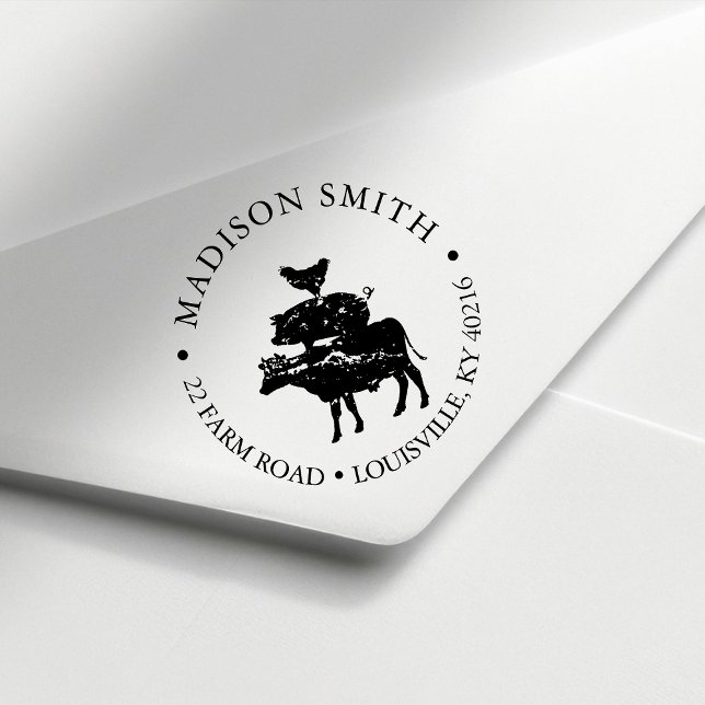 Rustic Farmhouse Stacks Boskap Land Självfärgande Stämpel (Skapare uppladdad)