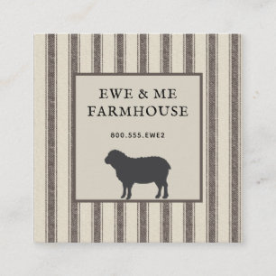 Rustic Farmhouse Stil Sheep Grått Ticking Fyrkantigt Visitkort