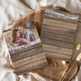 Rustic Farmhouse String Ljus Photo Bröllop Inbjudningar