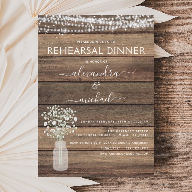 Rustic Farmhouse String Ljus Rehearsal Dinner Inbjudningar (Skapare uppladdad)