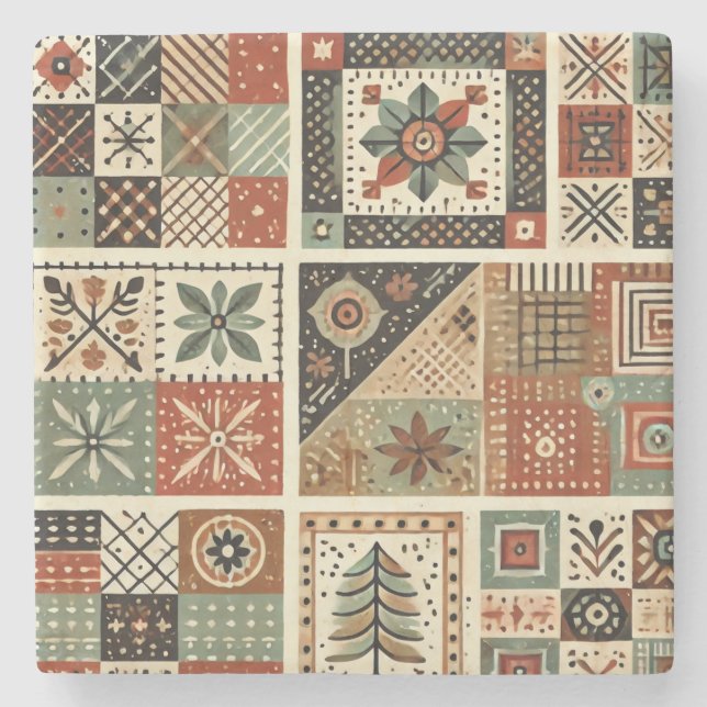 Rustic Farmhouse Terracotta Patchwork Quilt Blommi Stenunderlägg (Framsidan)