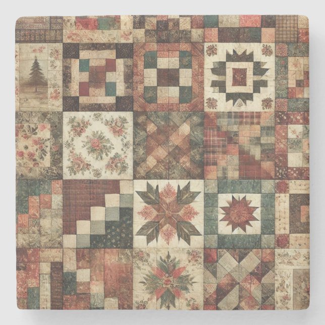 Rustic Farmhouse Terracotta Patchwork Quilt Blommi Stenunderlägg (Framsidan)