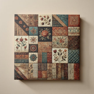 Rustic Farmhouse Terracotta Quilt Patchwork Blommi Kakelplatta