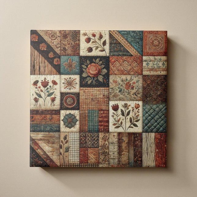 Rustic Farmhouse Terracotta Quilt Patchwork Blommi Kakelplatta (Skapare uppladdad)