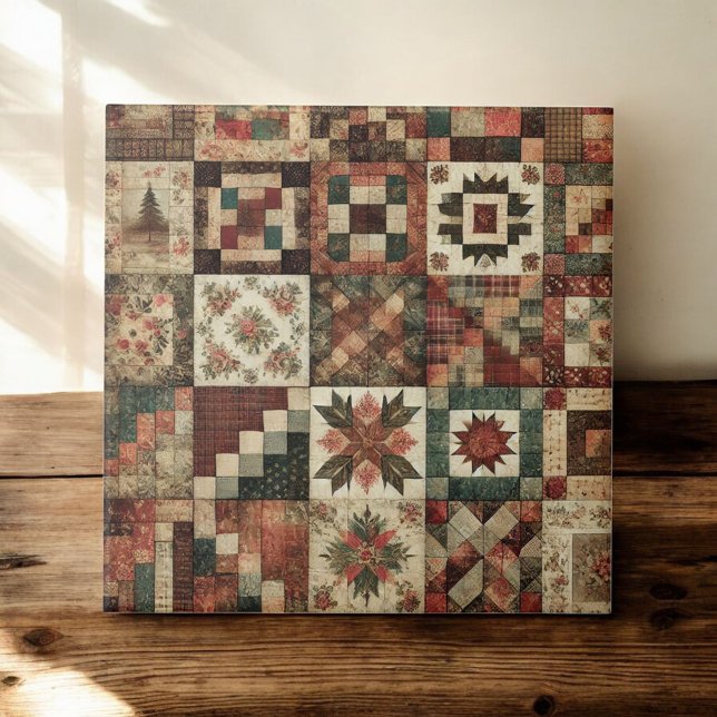 Rustic Farmhouse Terracotta Quilt Patchwork Blommi Kakelplatta (Skapare uppladdad)