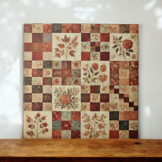 Rustic Farmhouse Terracotta Quilt Patchwork Blommi Kakelplatta