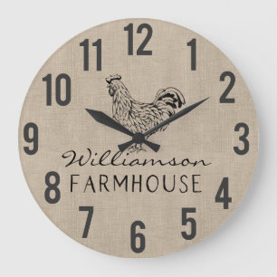 Rustic Farmhouse Tupp Burlap Family Namn Large Stor Klocka