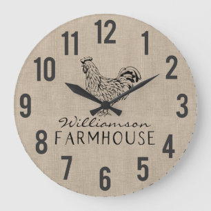 Rustic Farmhouse Tupp Burlap Family Namn Large Stor Klocka