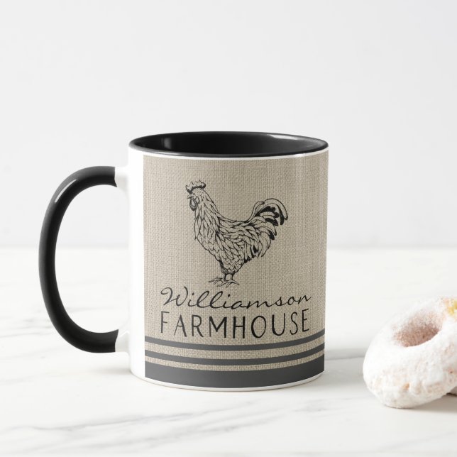 Rustic Farmhouse Tupp Familj Namn Burlap Mugg (Med munk)