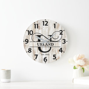 Rustic Farmhouse U Monogram Stor Klocka