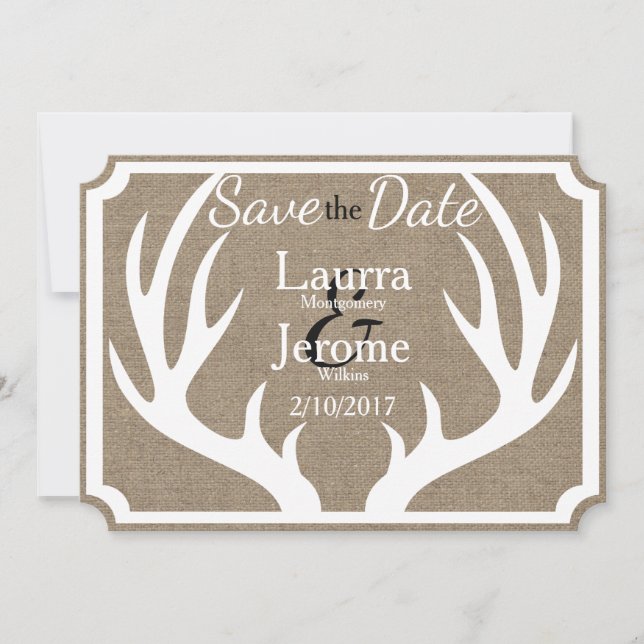 Rustic Farmhouse White Hjort Antlers sparar datume Spara Datumet (Framsida)