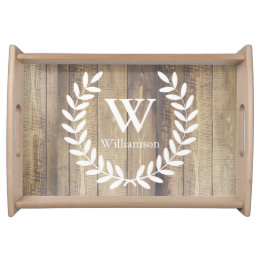 Rustic Farmhouse White Land Laurels Family Namn Serveringsbricka