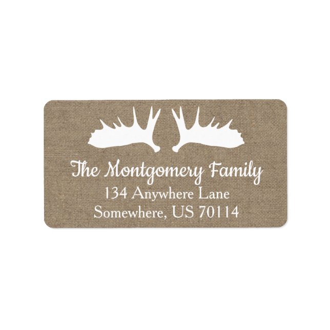 Rustic Farmhouse White Moose Antlers & Faux Burlap Adressetikett (Framsidan)