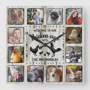 Rustic Farmhouse Wood Chicken Coop Fotokollage Fyrkantig Klocka