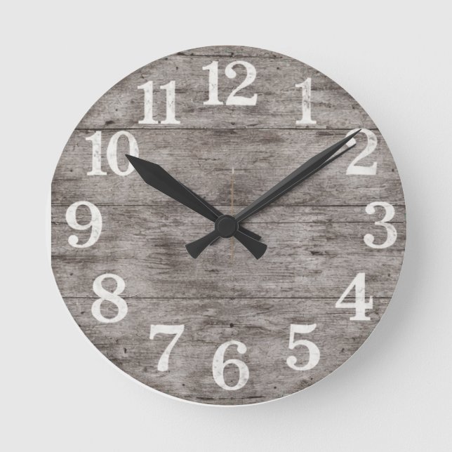 Rustic Farmhouse Wood Wall Clock | Large Numbers | Rund Klocka (Framsida)