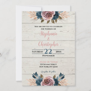 Rustic Farmhouse Wood Watercolor Blommigt Bröllop Inbjudningar