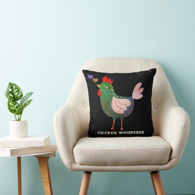 Rustic Farmyard Chicken Whisperer Boho Black Kudde (Stol)