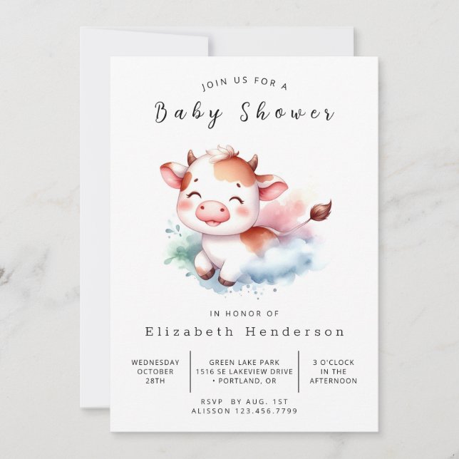 Rustic Farmyard Cow Baby Shower Inbjudningar (Framsida)