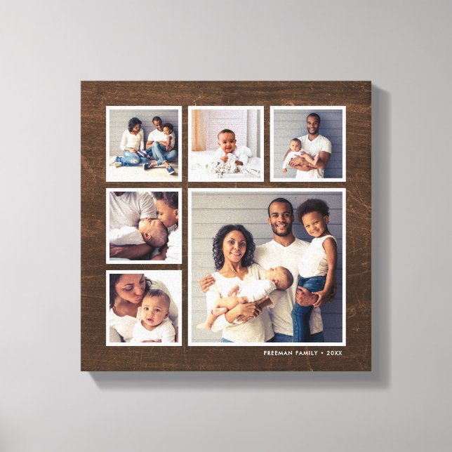 Rustic Faux Barn Wood 6 Square Photo Collage Canvastryck (Framsida)