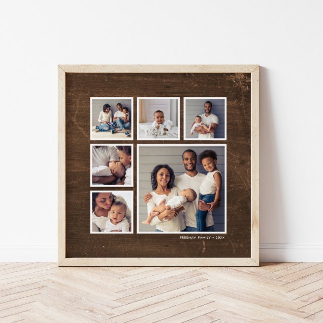 Rustic Faux Barn Wood 6 Square Photo Collage Poster (Skapare uppladdad)
