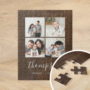 Rustic Faux Barn Wood Family Photo Collage Pussel