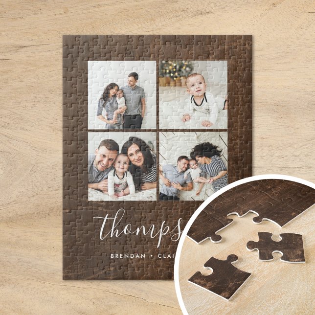 Rustic Faux Barn Wood Family Photo Collage Pussel (Skapare uppladdad)
