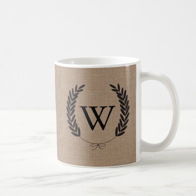 Rustic Faux Burlap & Black Laurels Kaffemugg (Höger)