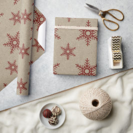 Rustic Faux Burlap och Red Snowflake Mönster Presentpapper