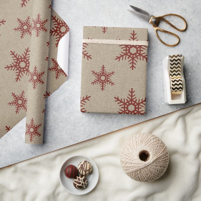 Rustic Faux Burlap och Red Snowflake Mönster Presentpapper (Hantverk)