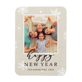 Rustic Faux Burlap Struktur Gott nytt år Photo Magnet