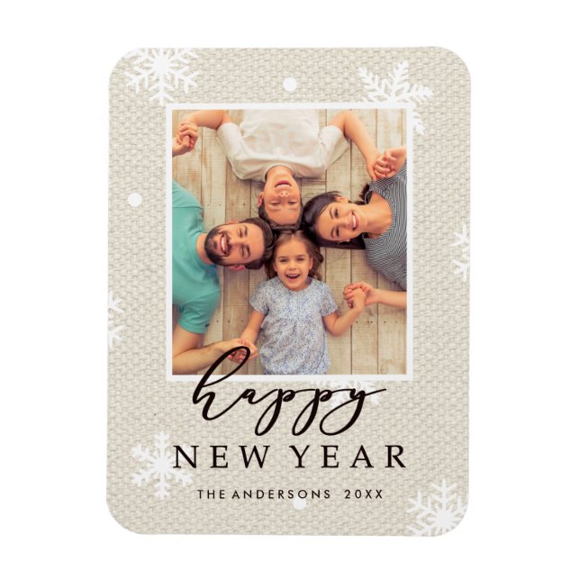 Rustic Faux Burlap Struktur Gott nytt år Photo Magnet (Vertikal)