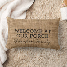 Rustic faux burlap Välkommen porrfamilj namn