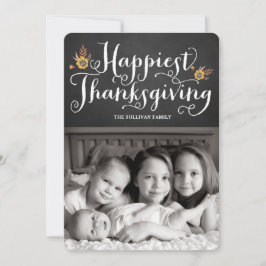 Rustic Faux Chalkboard Happiest Thanksgiving Photo Julkort