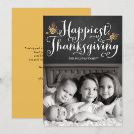 Rustic Faux Chalkboard Happiest Thanksgiving Photo Julkort