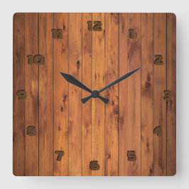 Rustic Faux Cherry Wood Stylized 3d Number Fyrkantig Klocka