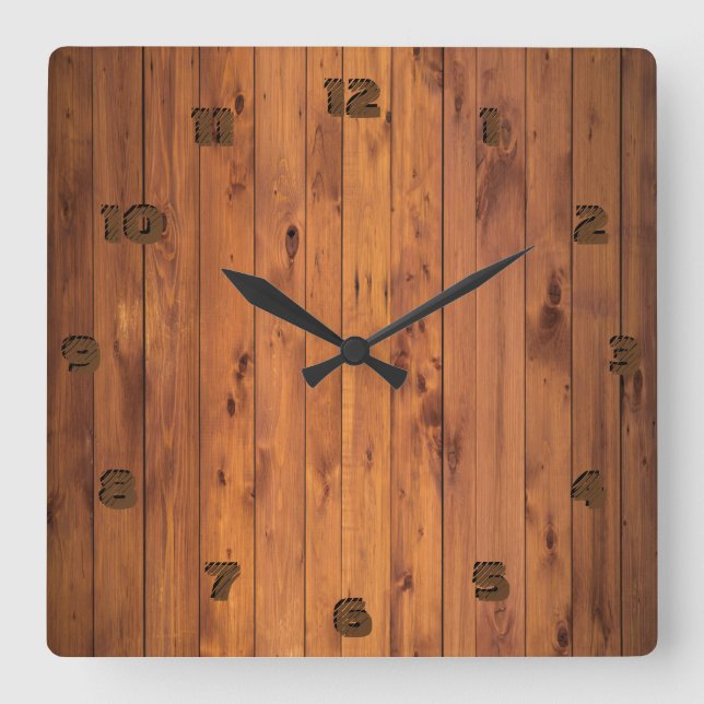 Rustic Faux Cherry Wood Stylized 3d Number Fyrkantig Klocka (Framsida)