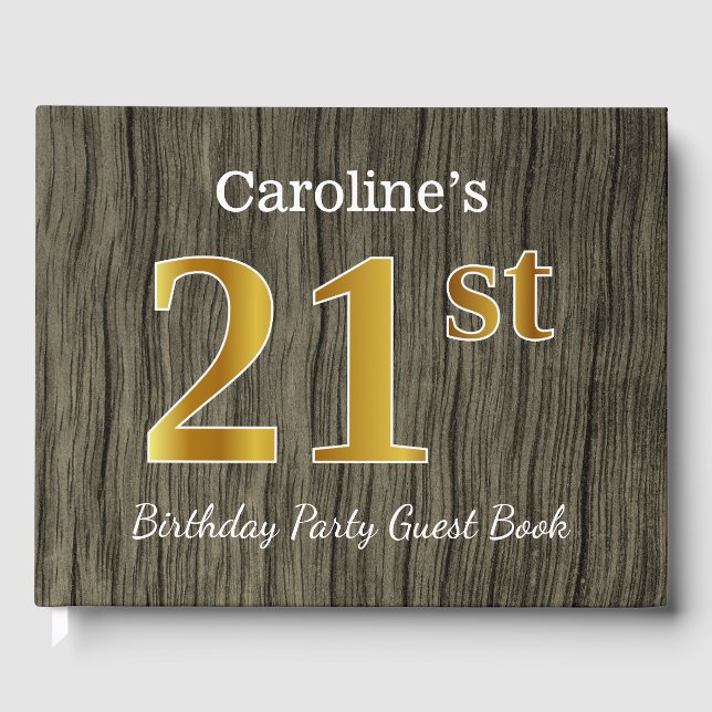 Rustic, Faux Guld 21:a födelsedagen Party; eget na Gästböcker (Framsida)