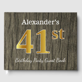 Rustic, Faux Guld 41:a Födelsedagsfesten; anpassat Gästböcker