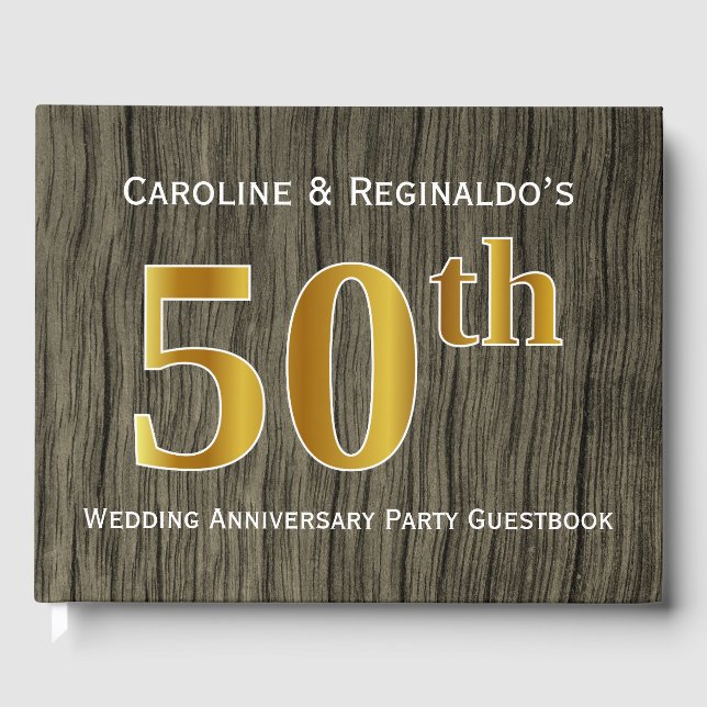 Rustic, Faux Guld 50:e Bröllop-årsdagen Party Gästböcker (Framsida)
