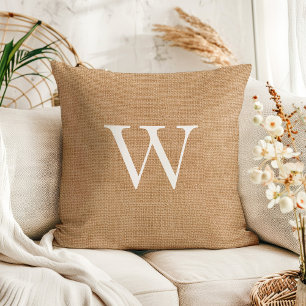 Rustic Faux Jute Burlap Monogrammed Kudde