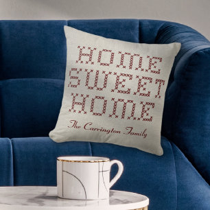 Rustic Faux Kor-Stitch Home Burgundy Kudde