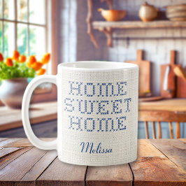 Rustic Faux Kor-Stitch Home Sweet Blue Kaffemugg