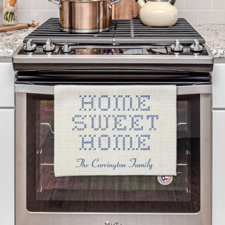 Rustic Faux Kor-Stitch Home Sweet Blue Kökshandduk