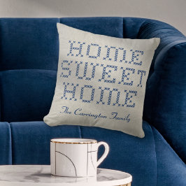 Rustic Faux Kor-Stitch Home Sweet Blue Kudde