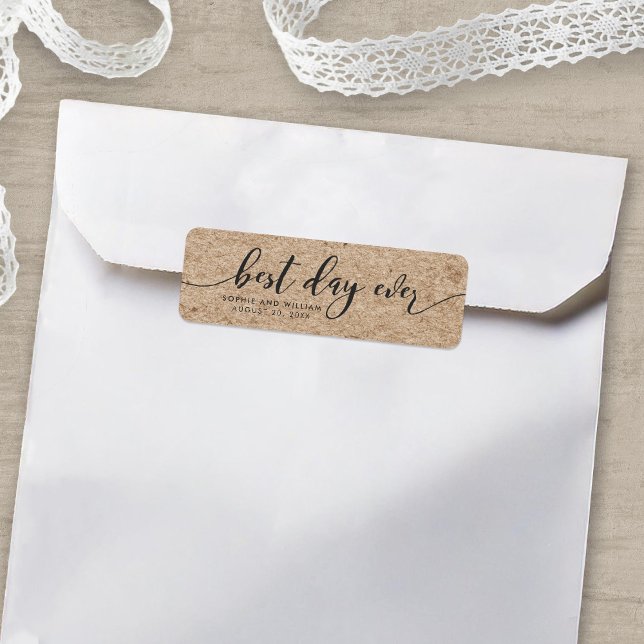 Rustic Faux Kraft Best Day nånsin Wedor Favor Returadress Etikett (Skapare uppladdad)