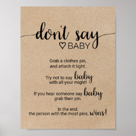 Rustic Faux Kraft Calligraphy Säg inte Baby-tecken Poster