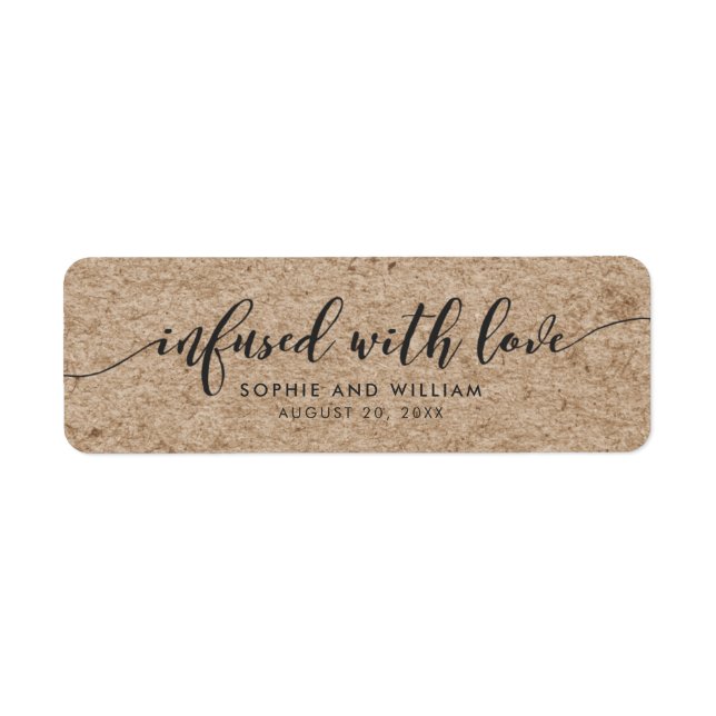 Rustic Faux Kraft infunderad med Kärlek Wedding Fa Returadress Etikett (Framsidan)