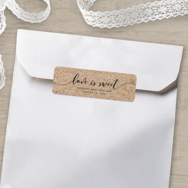 Rustic Faux Kraft Kärlek är Sweet Wedding Favor Returadress Etikett (Skapare uppladdad)